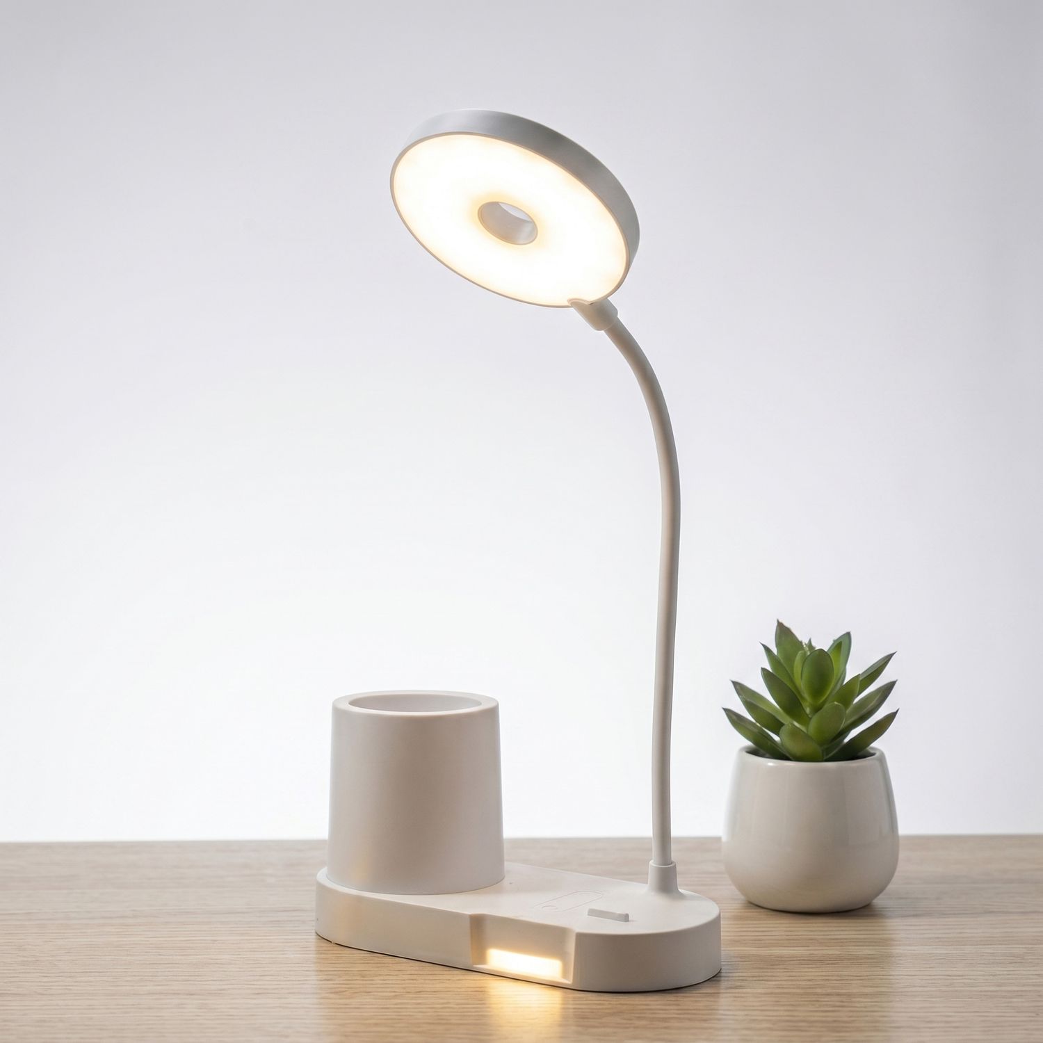 Stylish LED Table Lamp with Pen Holder - Round